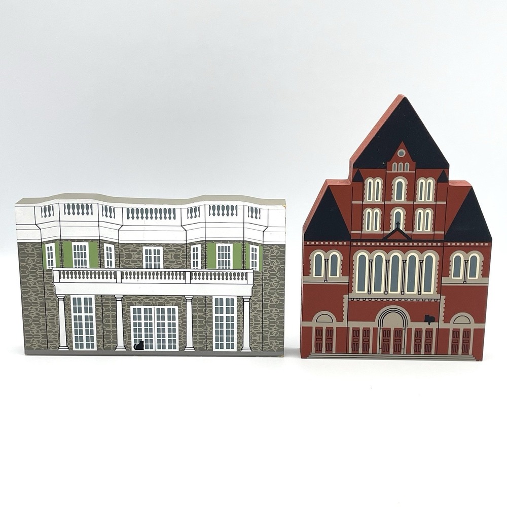 Vtg Cats Meow Village Trinity Church & Eleanor Roosevelt Home Wood Shelf Sitters